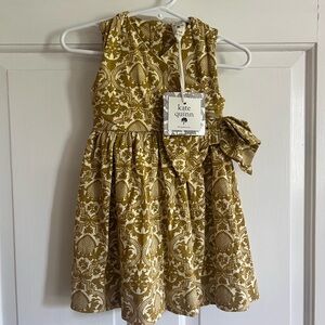 Kate Quinn NWT 12-18 months organic cotton bow dress in fennel floral wallpaper
